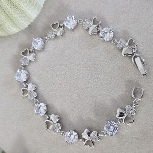 Silver Gold Filled Heart Clover Bracelet with Cubic Zirconia